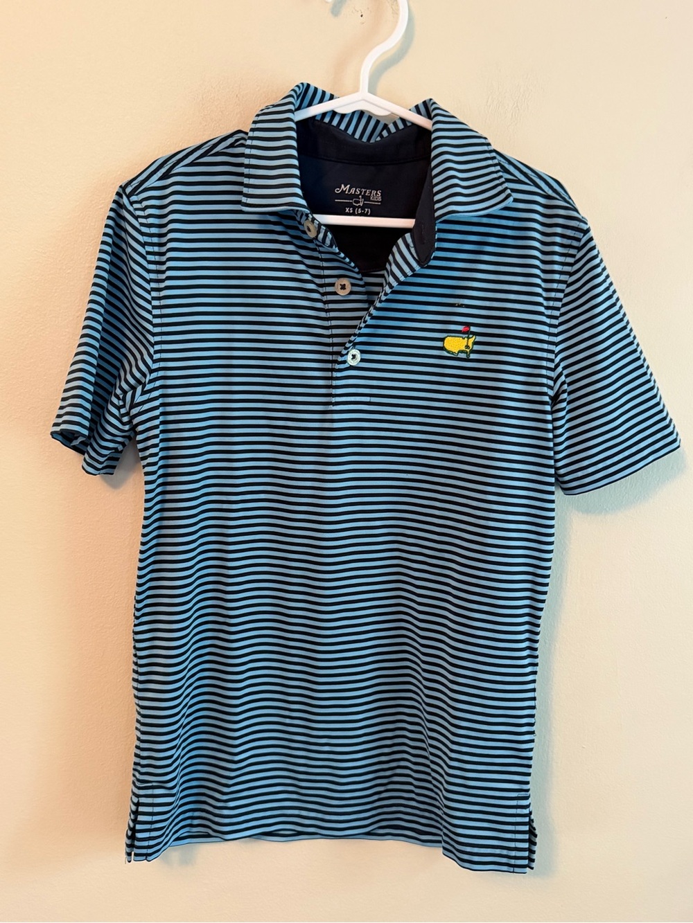 Masters Light Blue & Navy Striped Polo with Embroidered Logo